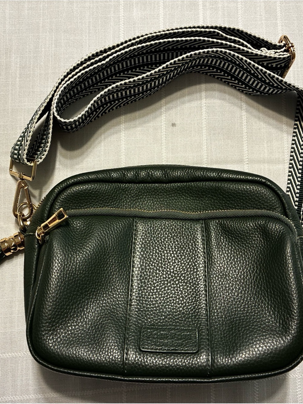 Pom Pom London Original Bag In Green Pebbled Leather Crossbody Bag